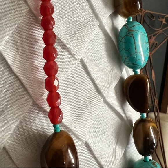 Graziano Turquoise and Tigers Eye Statement Necklace - Picture 4 of 5